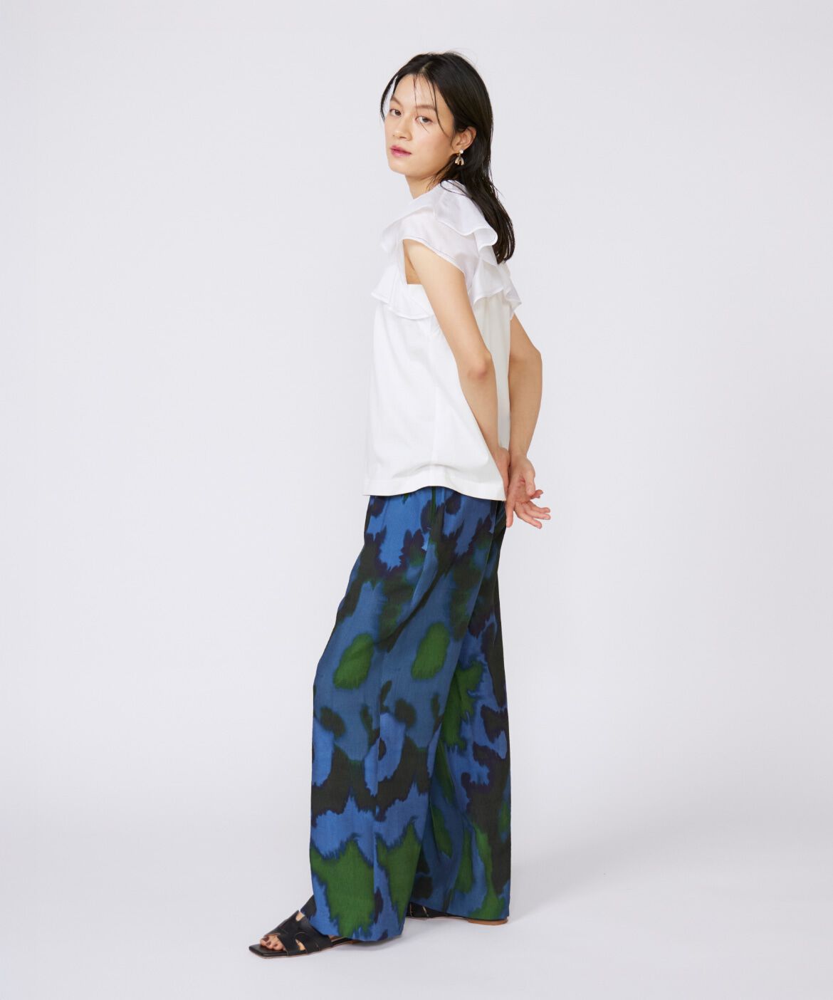INED「《大きいサイズ》ラッフルカラードッキングプルオーバー」|Tシャツ・カットソー|