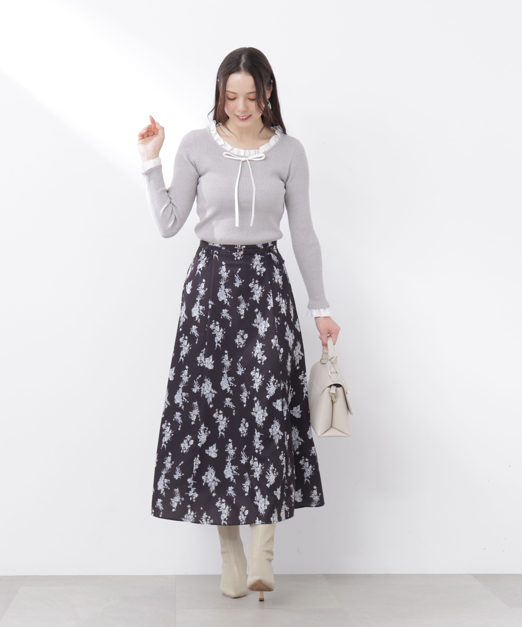 PROPORTION BODY DRESSING「リボン付きフリルニットトップス　26SS」|ニット・セーター|