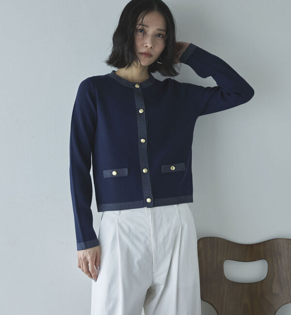 Doux archives「ラメ配色ニットカーディガン」|カーディガン|NAVY