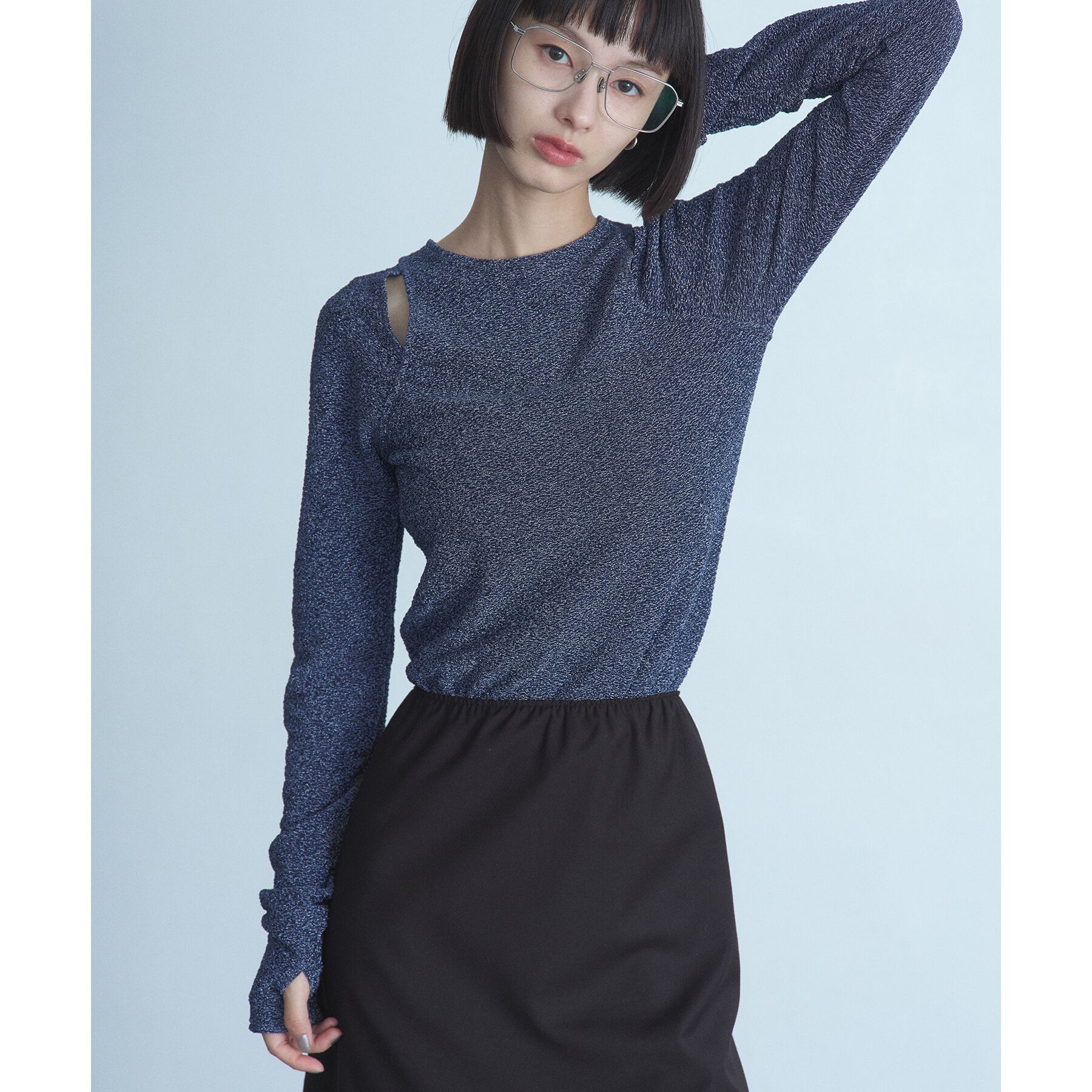 CODE A「cut－out lame top」|Tシャツ・カットソー|ブルー(093)