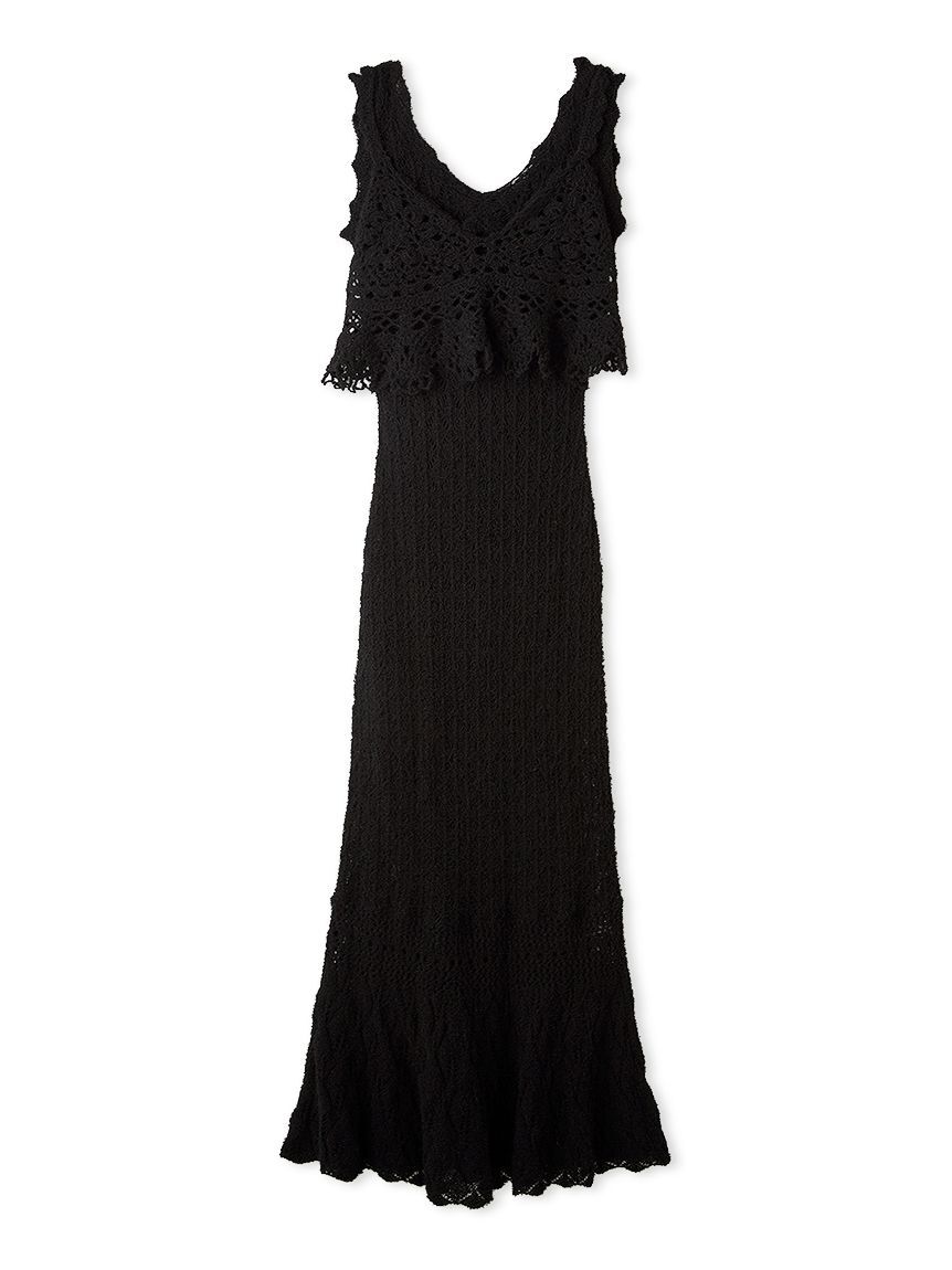 LILY BROWN「クロシェニットドレス」|ドレス|BLK