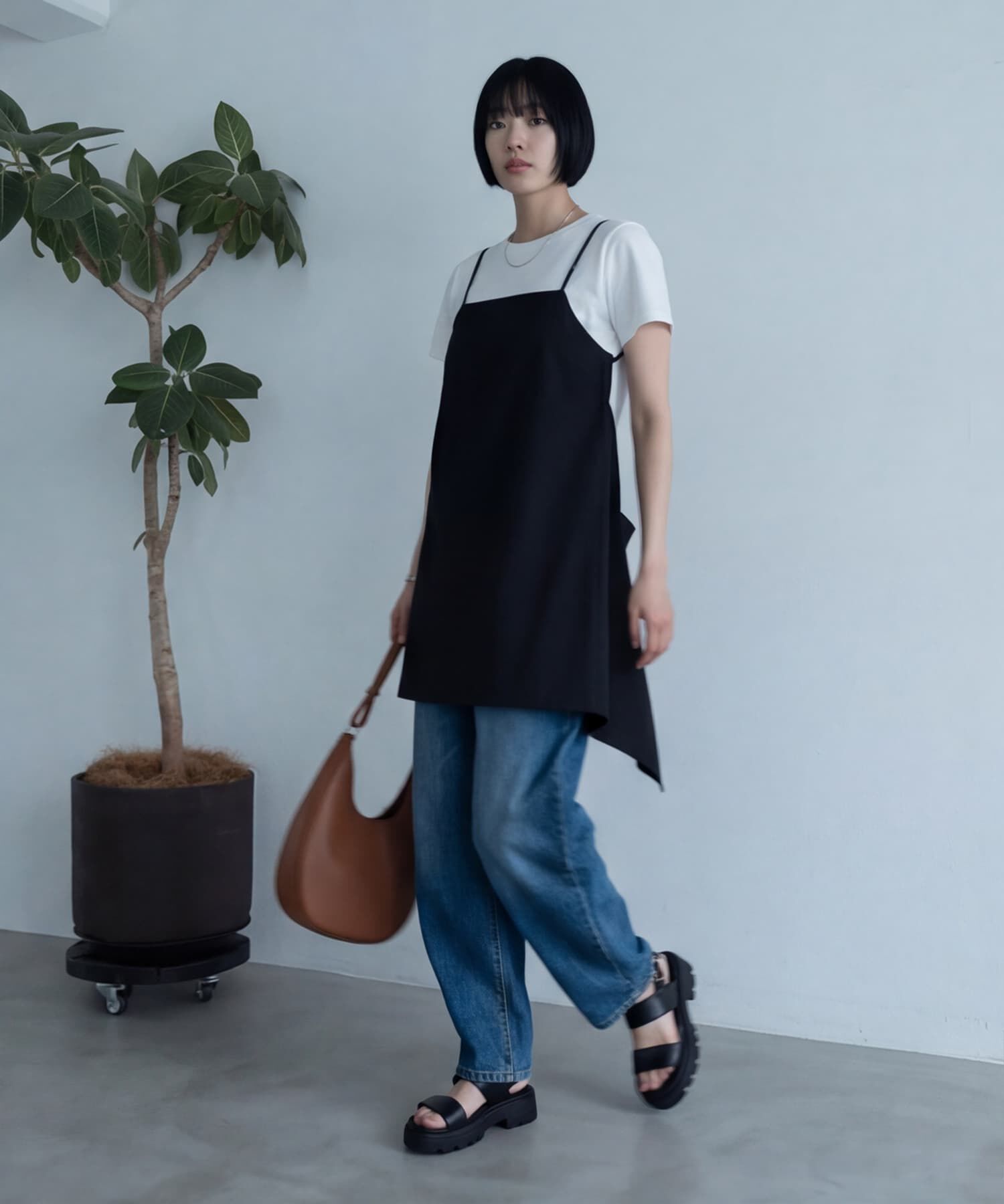 STYLE DELI「【BLK001】ツイルバックオープンキャミ」|キャミソール|