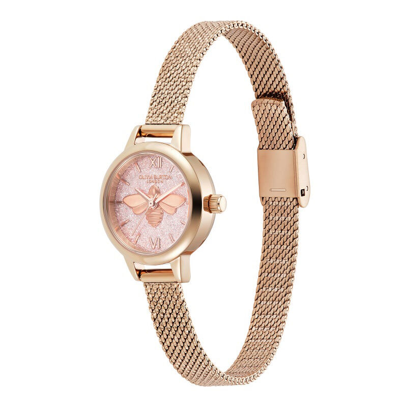 OLIVIA BURTON 「〈OLIVIA BURTON(ｵﾘﾋﾞｱﾊﾞｰﾄﾝ)〉ｼｸﾞ ﾈﾁｬｰ ﾐﾆﾗｯｷｰﾋﾞｰ ﾌﾞﾗｯｼｭｸﾞﾘｯﾀｰ ﾛｰｽﾞｺﾞｰﾙﾄﾞﾒｯｼｭ」|腕時計|