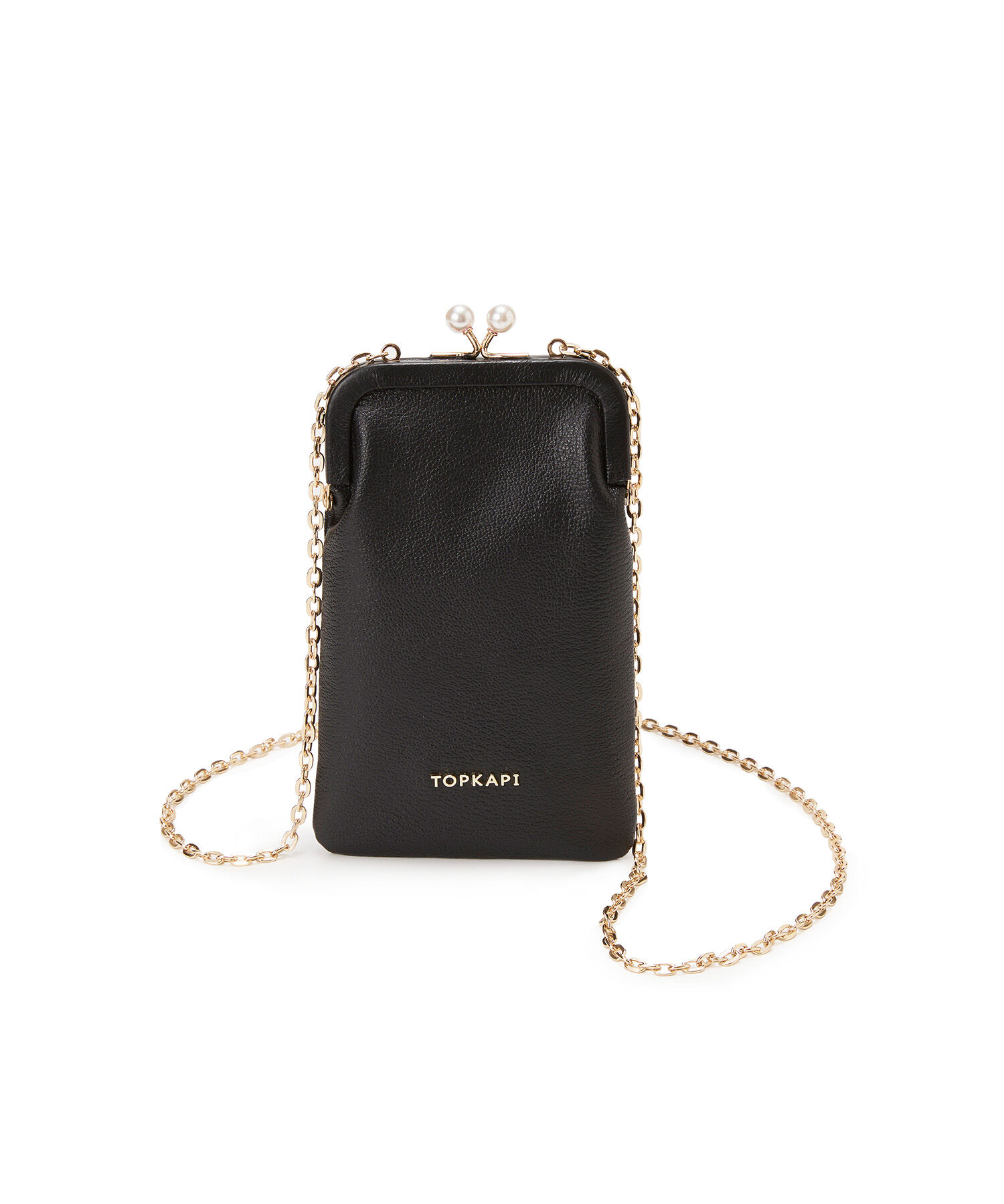 TOPKAPI 「【TOPKAPI】シュリンクレザー パール チェーン ショルダー バッグ / スマホショルダー」|モバイルケース|ブラック