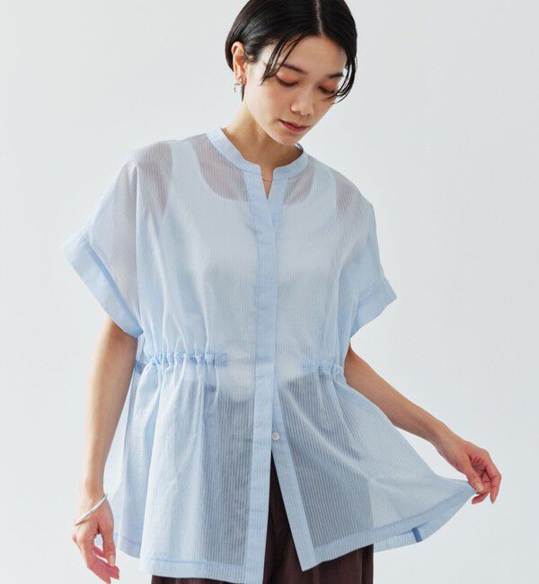 UNITED ARROWS green label relaxing「【結論シリーズ】ギャザーハイウエストブラウス［size SHORTあり］」|シャツ・ブラウス|LT.BLUE