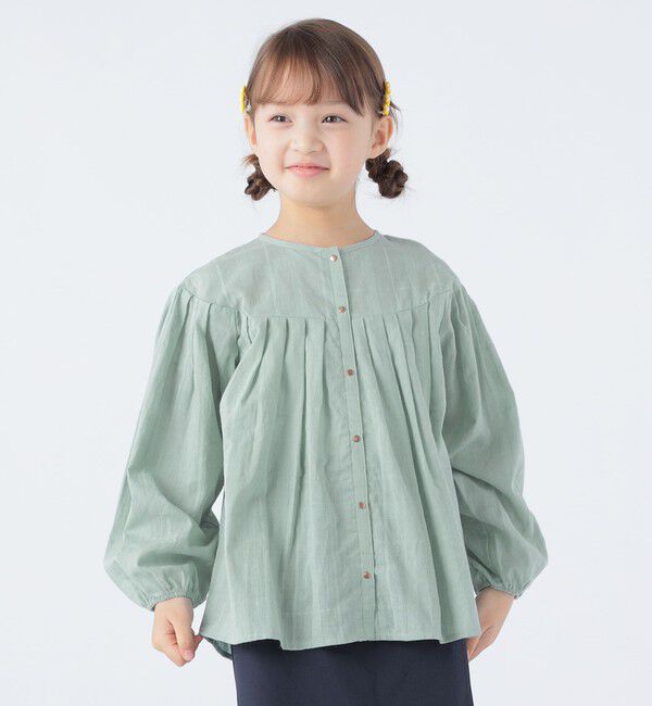 SHIPS KIDS「SHIPS KIDS:100～130cm / シャドー チェック タック ブラウス」|シャツ・ブラウス|ライトグリーン