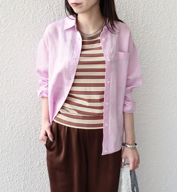 SHIPS Colors 「《追加予約》SHIPS Colors:〈洗濯機可能〉ユーロリネン 2WAY ロングスリーブ シャツ◆」|シャツ・ブラウス|ピンク