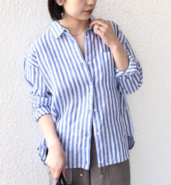 SHIPS Colors 「《追加予約》SHIPS Colors:〈洗濯機可能〉ユーロリネン 2WAY ロングスリーブ シャツ◆」|シャツ・ブラウス|ブルー