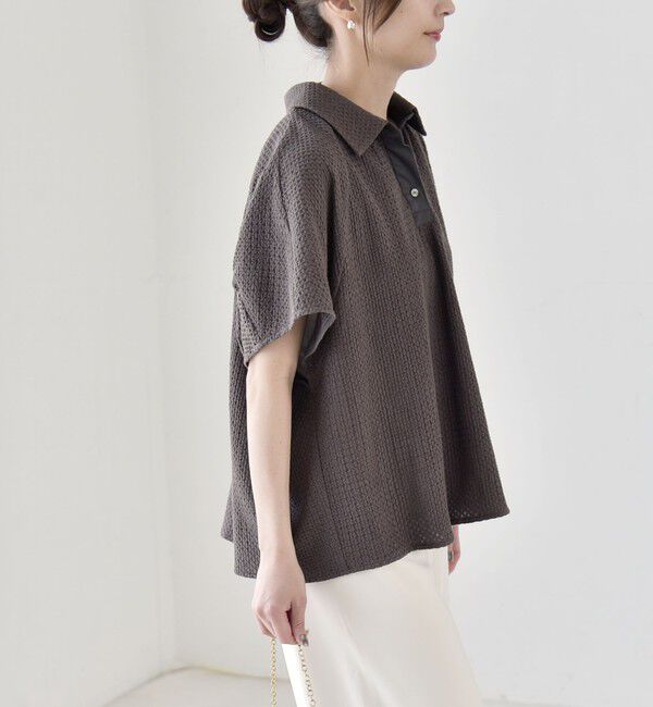 quaranciel「《予約》quaranciel:〈手洗い可能〉コットン 刺繍 スキッパー ギャザー プルオーバー シャツ」|シャツ・ブラウス|
