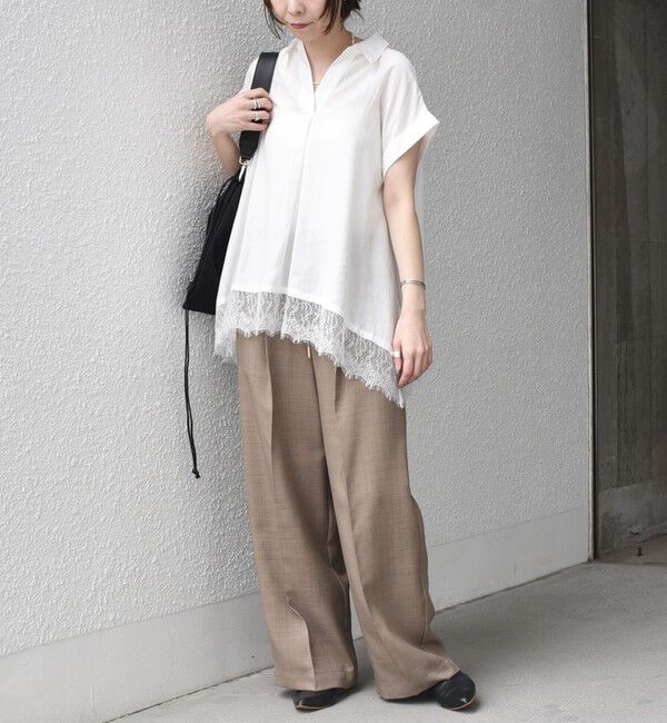 SHIPS Colors 「《予約》SHIPS Colors:〈手洗い可能〉ヘム レース スキッパー ブラウス◆」|シャツ・ブラウス|