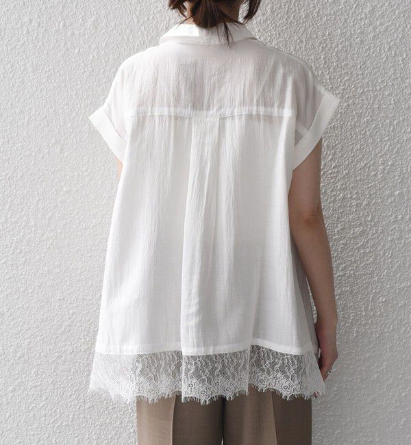 SHIPS Colors 「《予約》SHIPS Colors:〈手洗い可能〉ヘム レース スキッパー ブラウス◆」|シャツ・ブラウス|