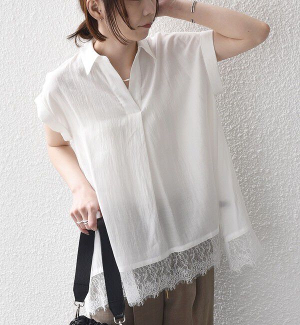 SHIPS Colors 「《予約》SHIPS Colors:〈手洗い可能〉ヘム レース スキッパー ブラウス◆」|シャツ・ブラウス|