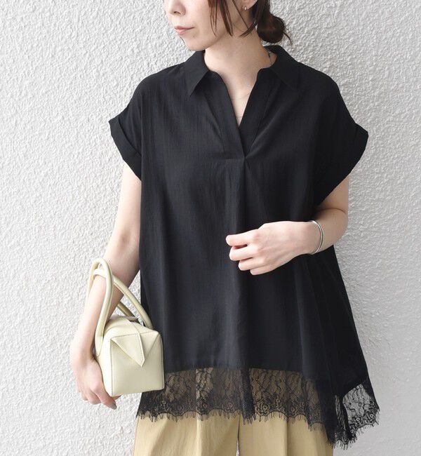 SHIPS Colors 「《予約》SHIPS Colors:〈手洗い可能〉ヘム レース スキッパー ブラウス◆」|シャツ・ブラウス|