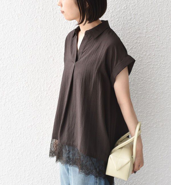 SHIPS Colors 「《予約》SHIPS Colors:〈手洗い可能〉ヘム レース スキッパー ブラウス◆」|シャツ・ブラウス|