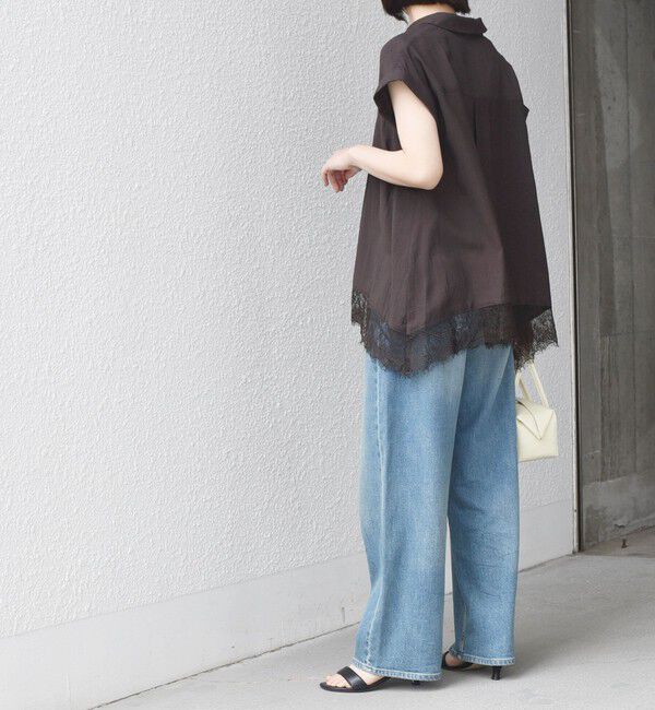 SHIPS Colors 「《予約》SHIPS Colors:〈手洗い可能〉ヘム レース スキッパー ブラウス◆」|シャツ・ブラウス|