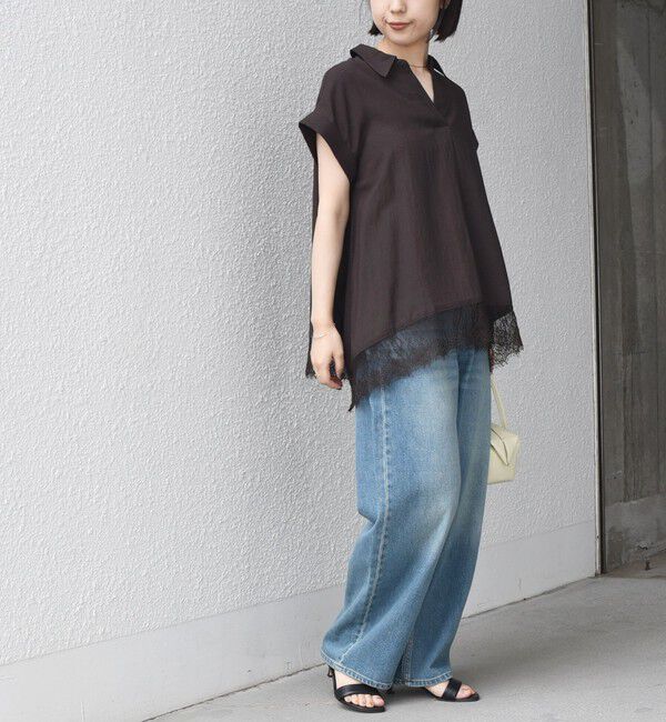 SHIPS Colors 「《予約》SHIPS Colors:〈手洗い可能〉ヘム レース スキッパー ブラウス◆」|シャツ・ブラウス|