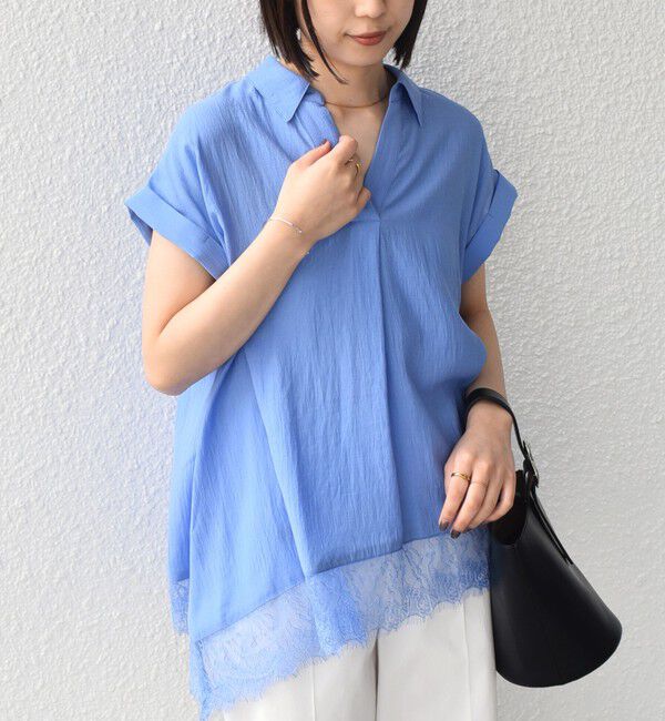 SHIPS Colors 「《予約》SHIPS Colors:〈手洗い可能〉ヘム レース スキッパー ブラウス◆」|シャツ・ブラウス|