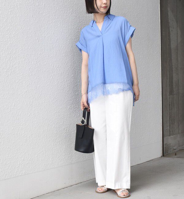 SHIPS Colors 「《予約》SHIPS Colors:〈手洗い可能〉ヘム レース スキッパー ブラウス◆」|シャツ・ブラウス|