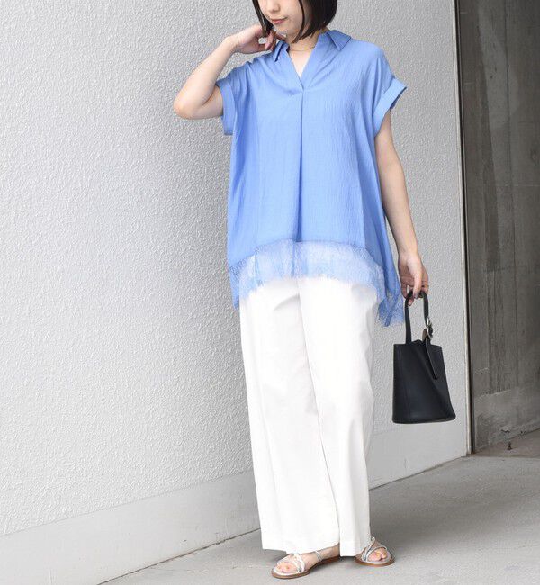 SHIPS Colors 「《予約》SHIPS Colors:〈手洗い可能〉ヘム レース スキッパー ブラウス◆」|シャツ・ブラウス|