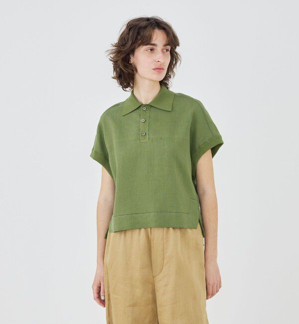 GALERIE VIE「【WEB先行予約】リブコンビフレンチリネン ポロカラーブラウス」|シャツ・ブラウス|