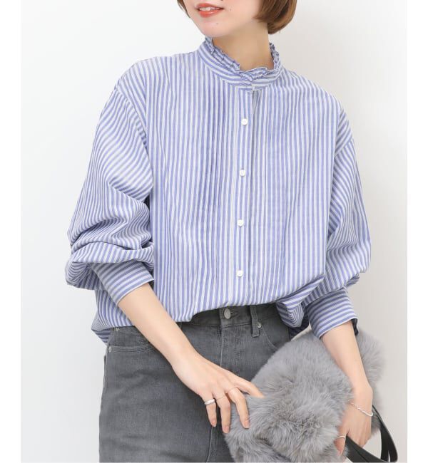 JOURNAL STANDARD relume「《WEB限定追加》フリルネックドビーストライプシャツ」|シャツ・ブラウス|