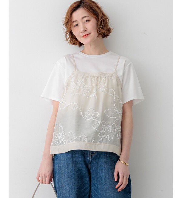 23区「シアーエンブロイダリー キャミソール コンビ Tシャツ」|Tシャツ・カットソー|ホワイト系