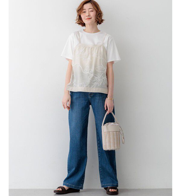 23区「シアーエンブロイダリー キャミソール コンビ Tシャツ」|Tシャツ・カットソー|