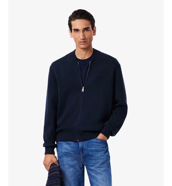 LACOSTE「ウールブレンドニット ジャケット ドライバーズニット」|カーディガン|ネイビー