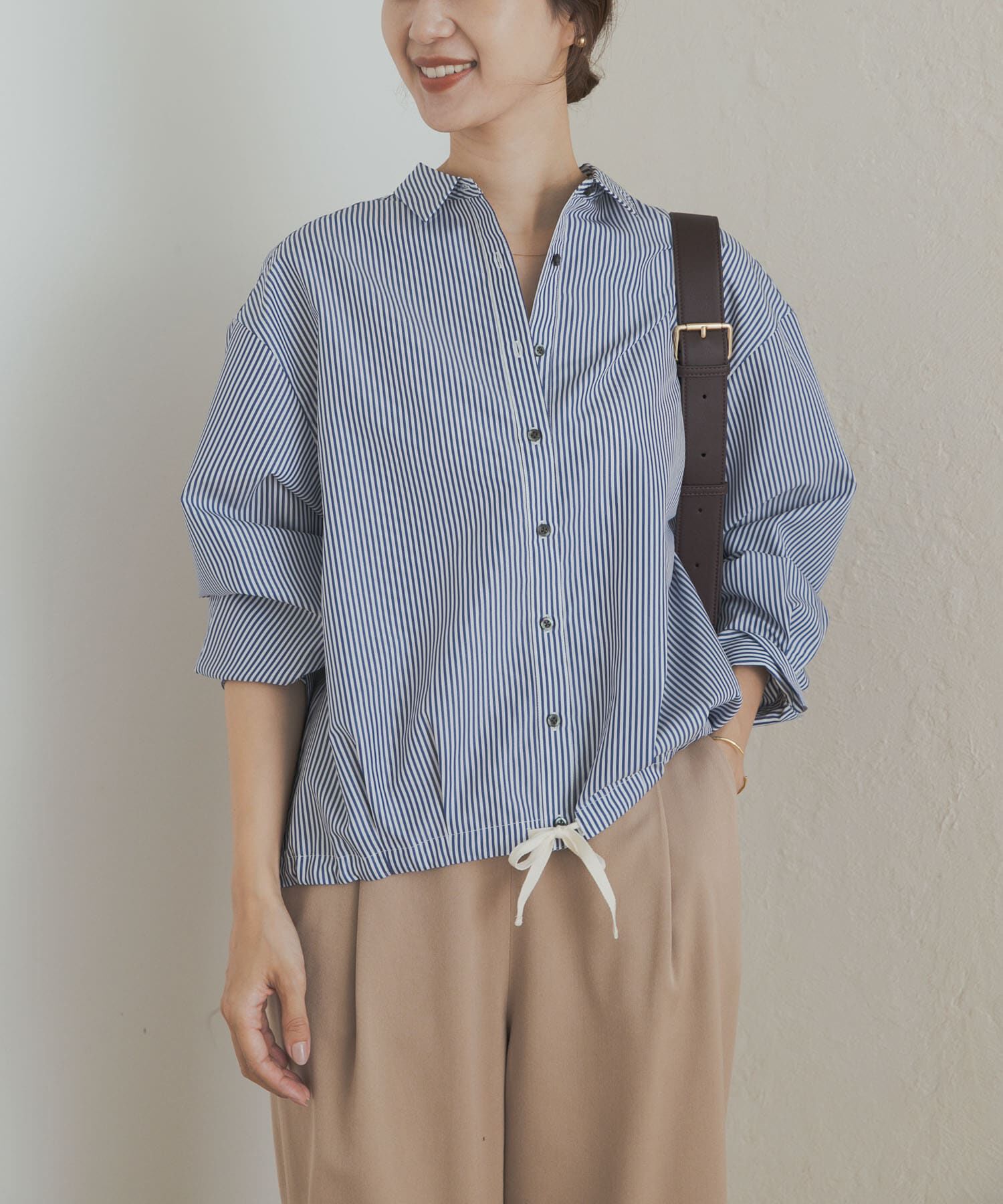 URBAN RESEARCH DOORS「ストライプドロストシャツ」|シャツ・ブラウス|ネイビー