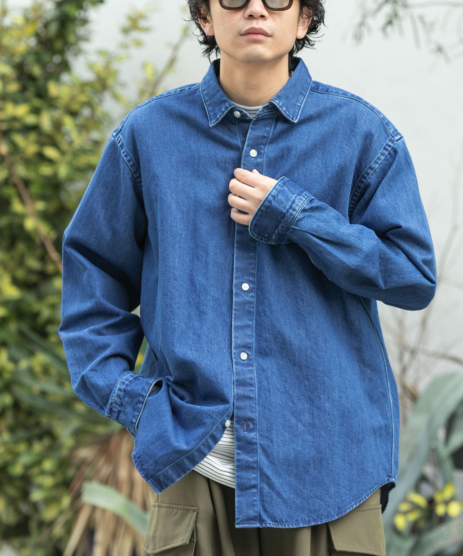 URBAN RESEARCH DOORS「FORK&SPOON　ペーパーデニムシャツ」|シャツ・ブラウス|ブルー