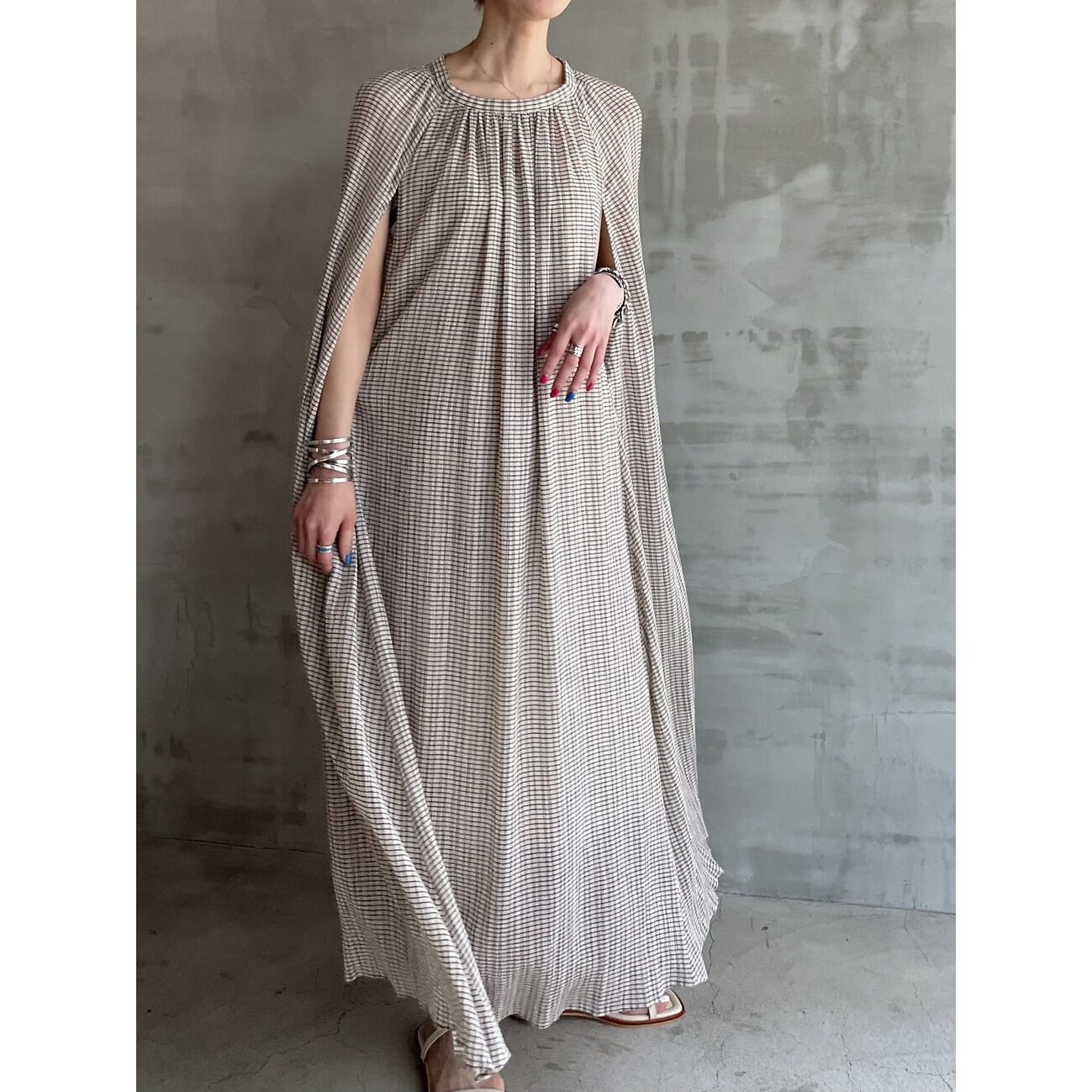 HELIOPOLE「HELIOPOLE CRAPE WINDOWPANE N/S DRESS」|ワンピース|