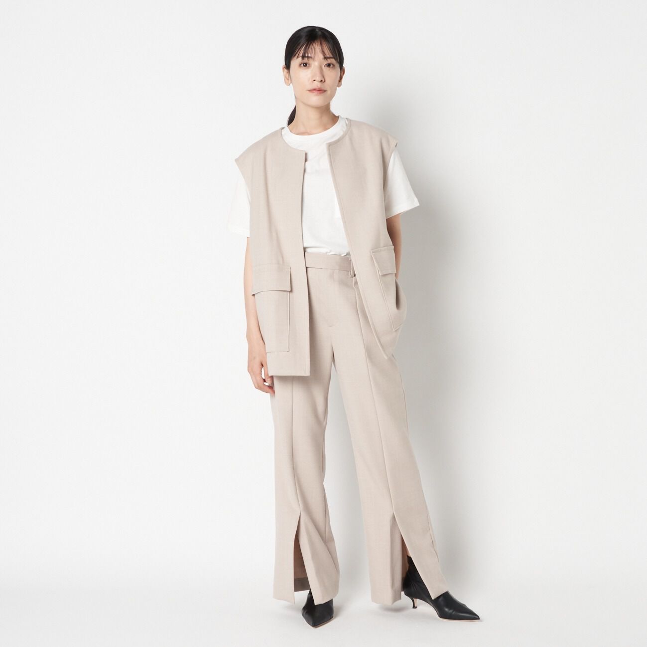 HELIOPOLE「HELIOPOLE WOOL FLARE PANTS」|チノ|