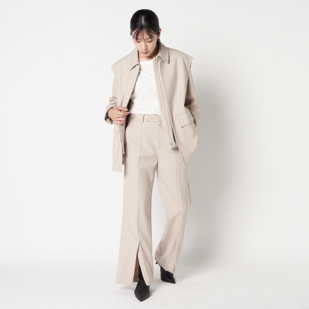 HELIOPOLE「HELIOPOLE WOOL FLARE PANTS」|チノ|