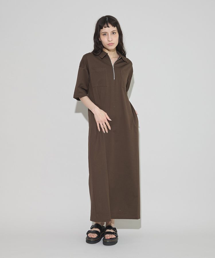 GARAGE OF GOOD CLOTHING「【日本製】ポロ襟ZIP付ワンピース」|ワンピース|Brown