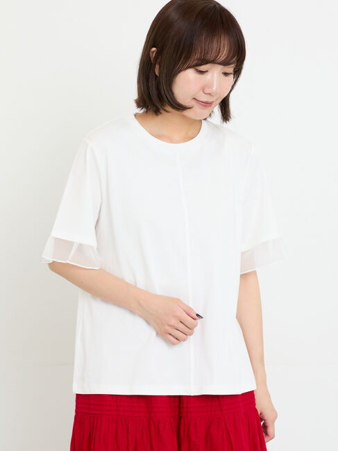 Samansa Mos2「【接触冷感】袖オーガンジー切り替えTシャツ」|Tシャツ・カットソー|