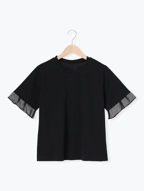 Samansa Mos2「【接触冷感】袖オーガンジー切り替えTシャツ」|Tシャツ・カットソー|ブラック