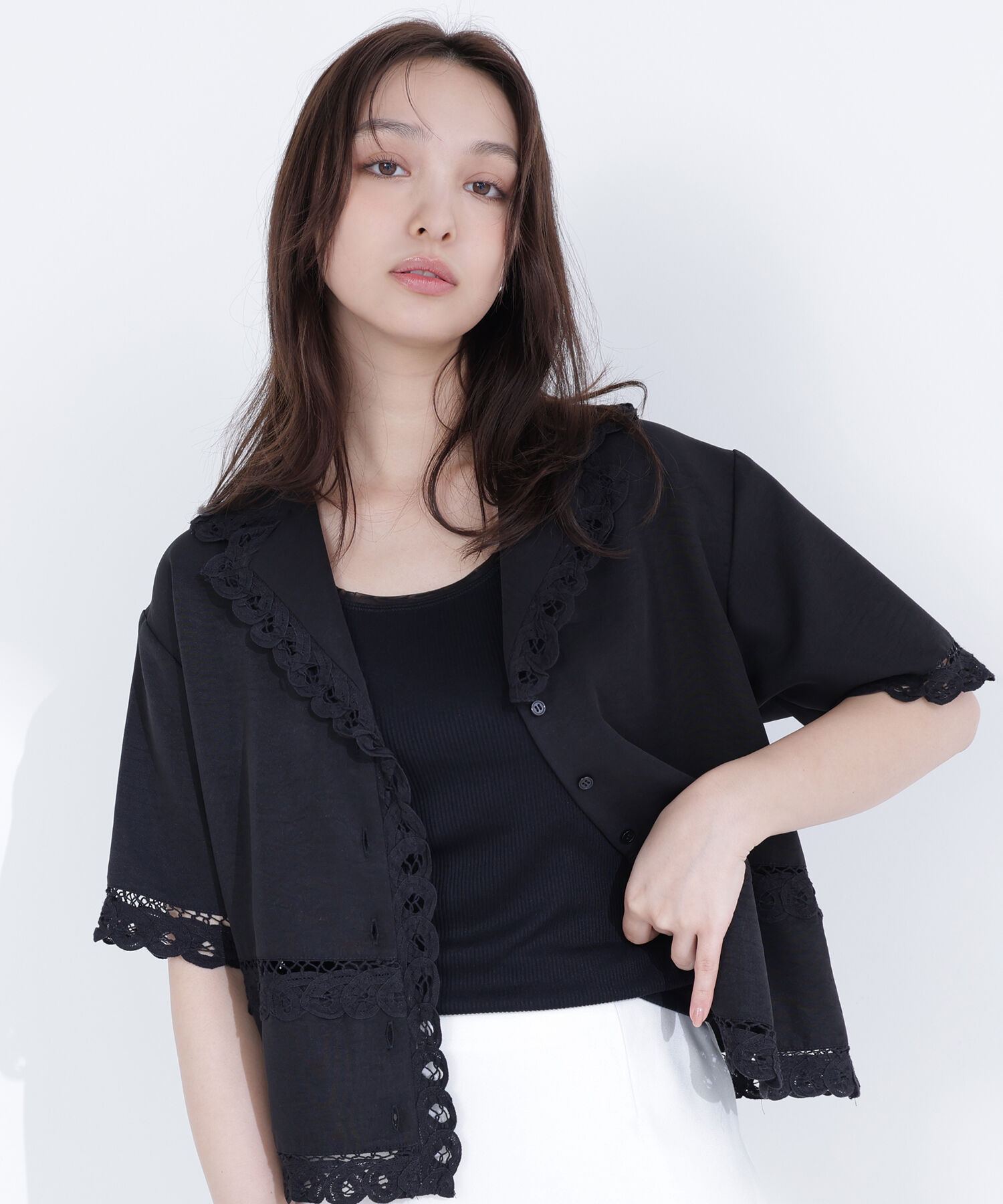  「レーストリンミングシャツ」|シャツ・ブラウス|