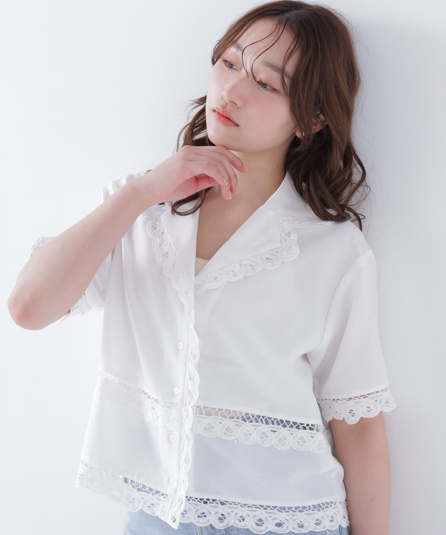 「レーストリンミングシャツ」|シャツ・ブラウス|