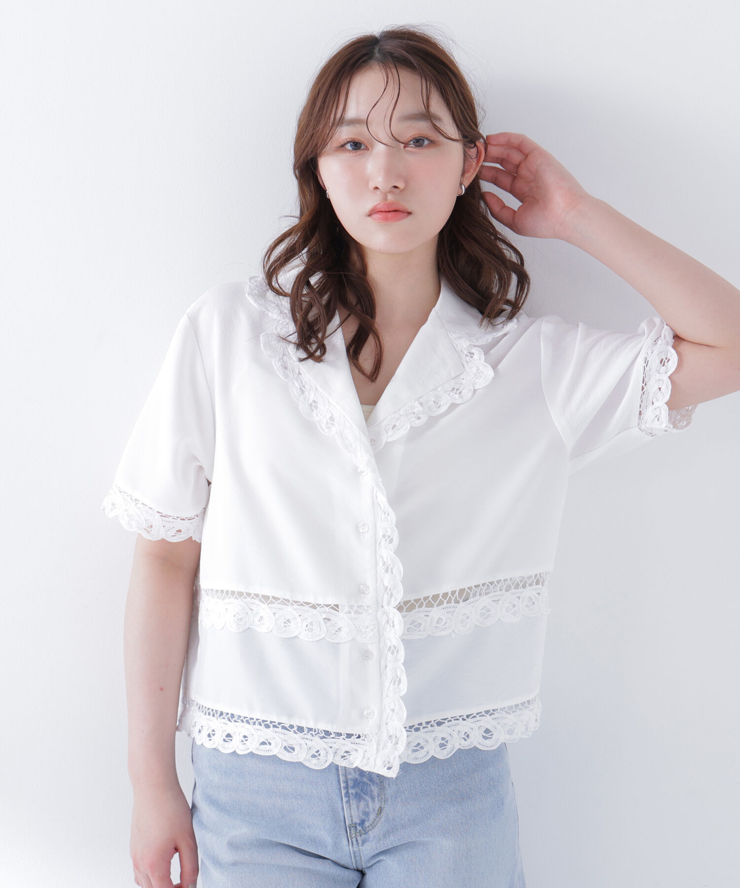  「レーストリンミングシャツ」|シャツ・ブラウス|