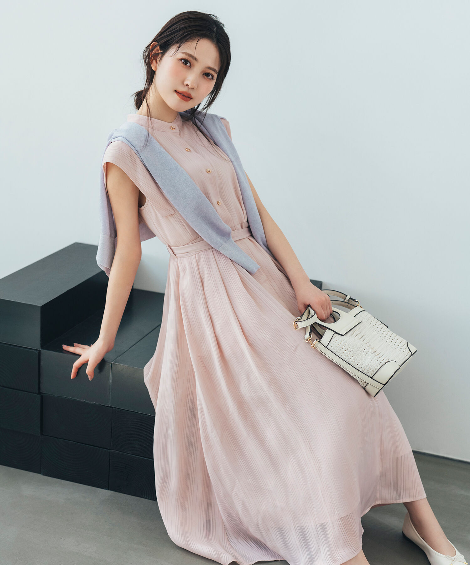  「シャドーストライプワンピース」|ワンピース|パウダーピン