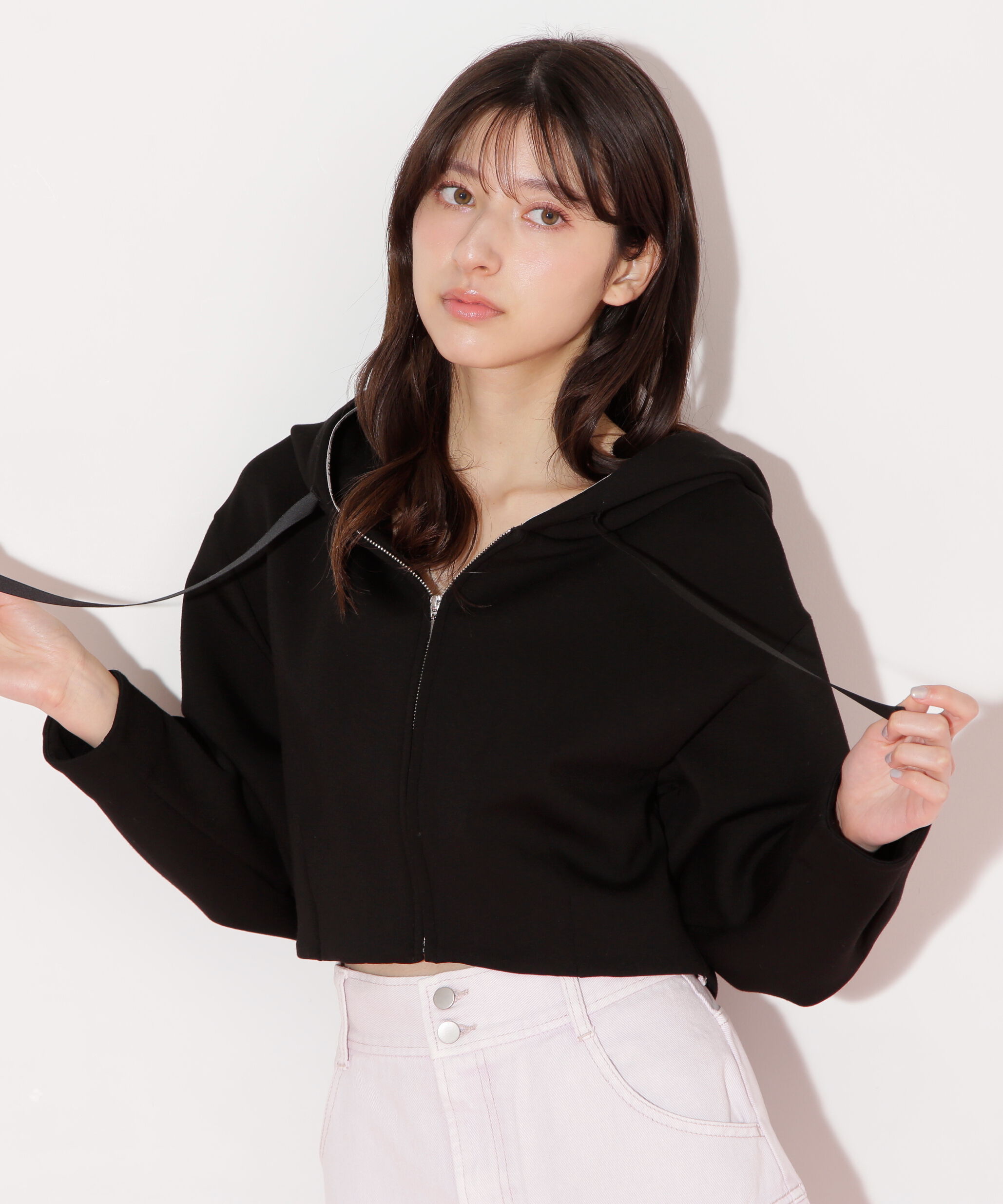  「ダイバー素材ショート丈フーディ」|Tシャツ・カットソー|
