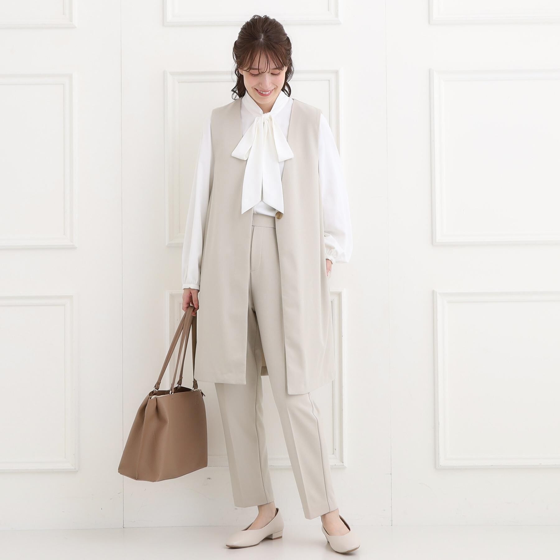 SHOO･LA･RUE「【洗濯機可/セットアップ可/S-3L】きちんと楽に。カットジョーゼット テーパードパンツ」|その他|