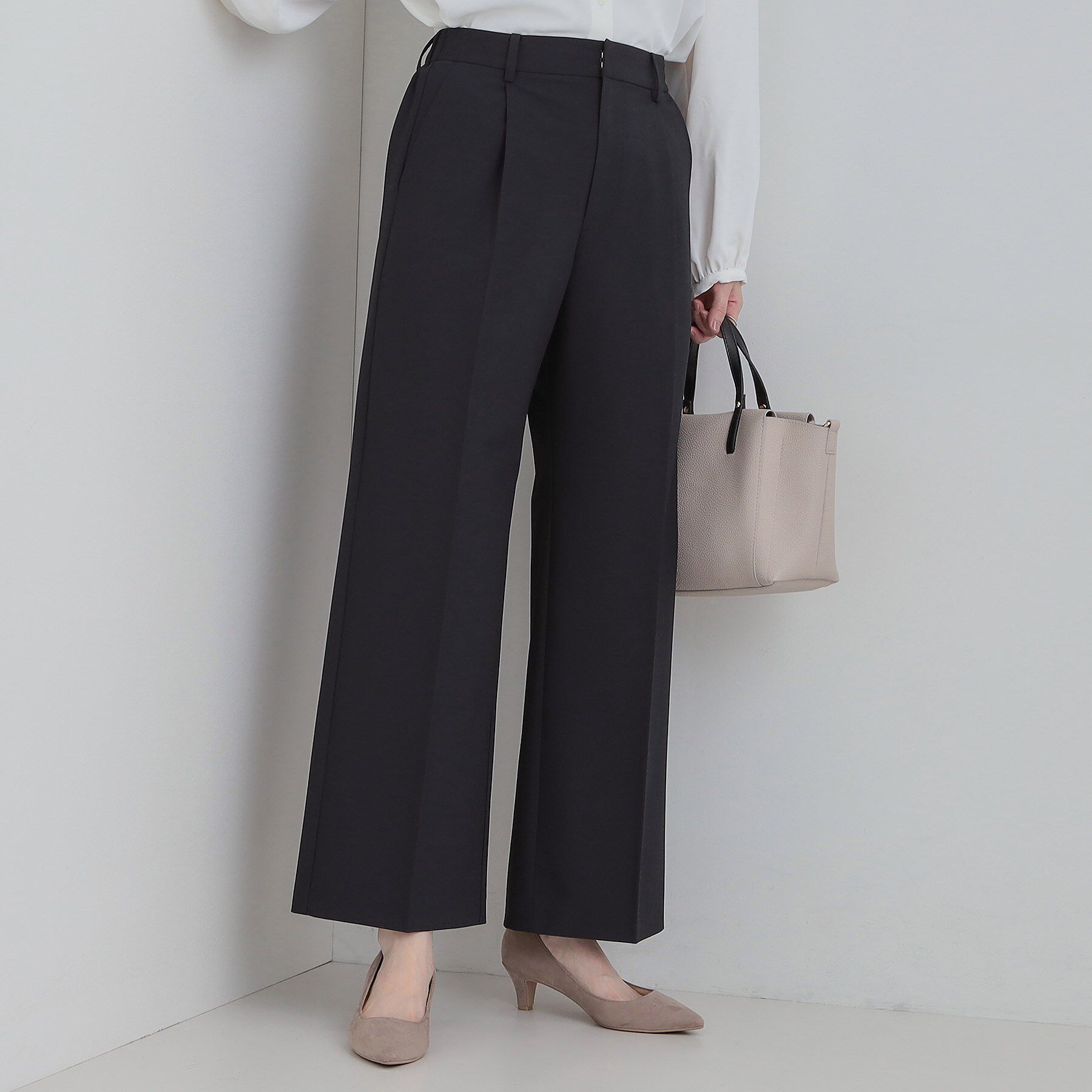 SHOO･LA･RUE「【洗濯機可/セットアップ可】サラっと軽やか ワイドストレートパンツ」|その他|ネイビー(094)