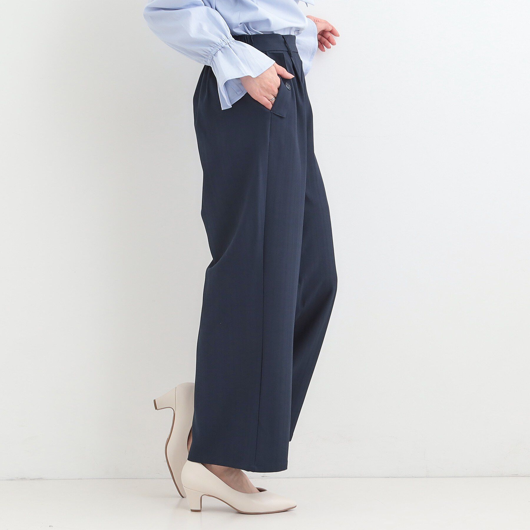 SHOO･LA･RUE「【洗濯機可/S-LL】フラップポケットがアクセント ヘリンボーンワイドパンツ」|その他|