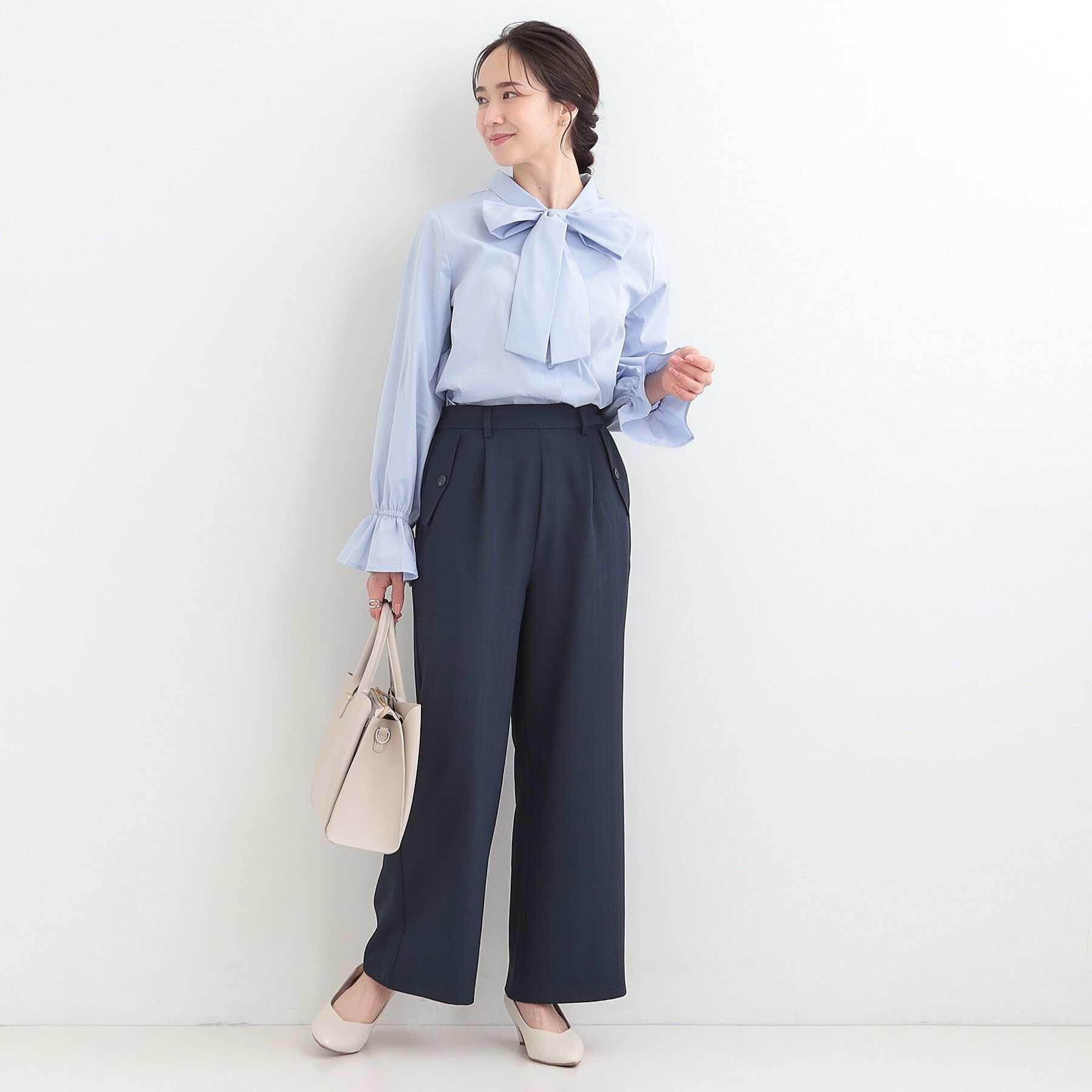 SHOO･LA･RUE「【洗濯機可/S-LL】フラップポケットがアクセント ヘリンボーンワイドパンツ」|その他|