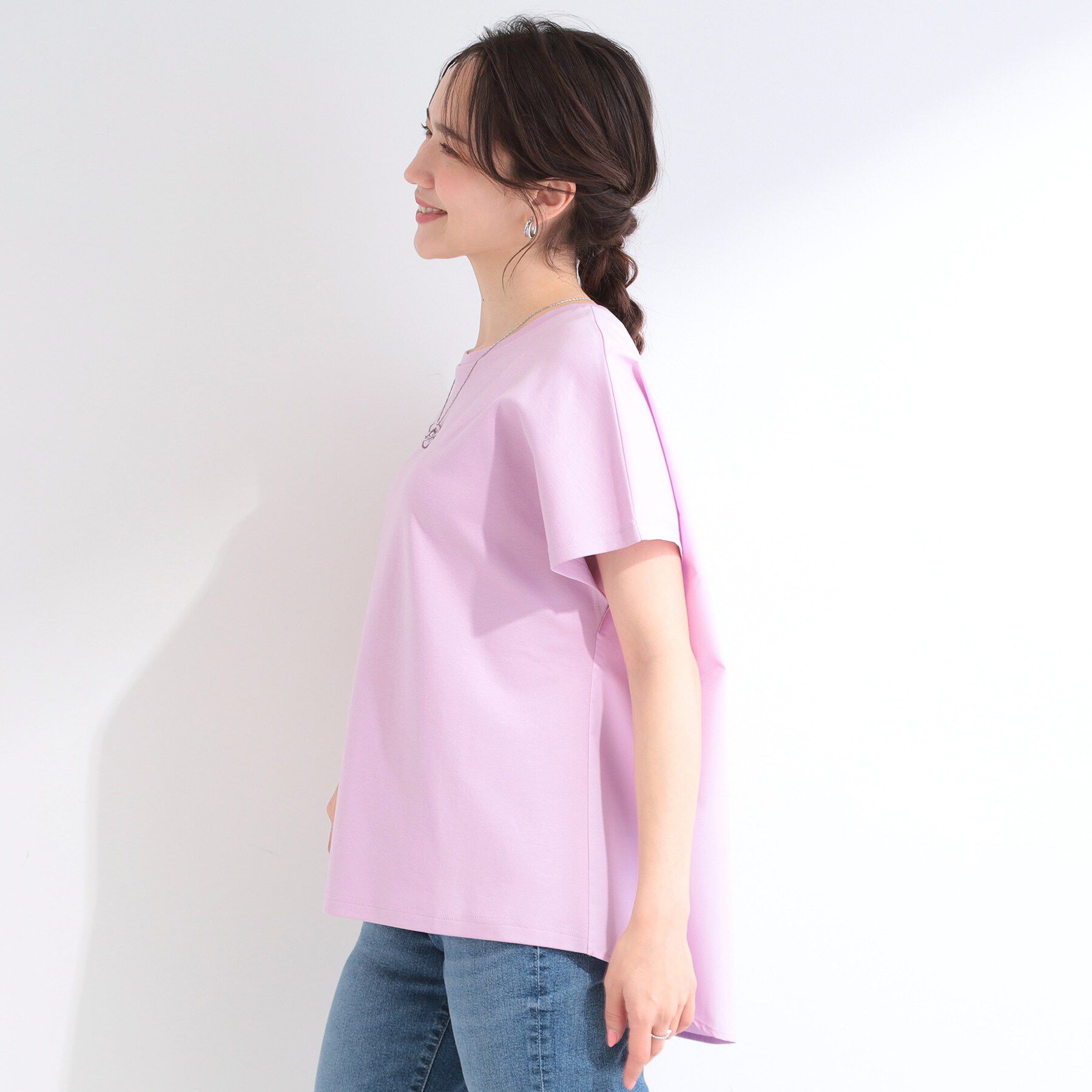 SHOO･LA･RUE「【S-LL/洗濯機可】異素材切り替え ひんやりTシャツ」|Tシャツ・カットソー|