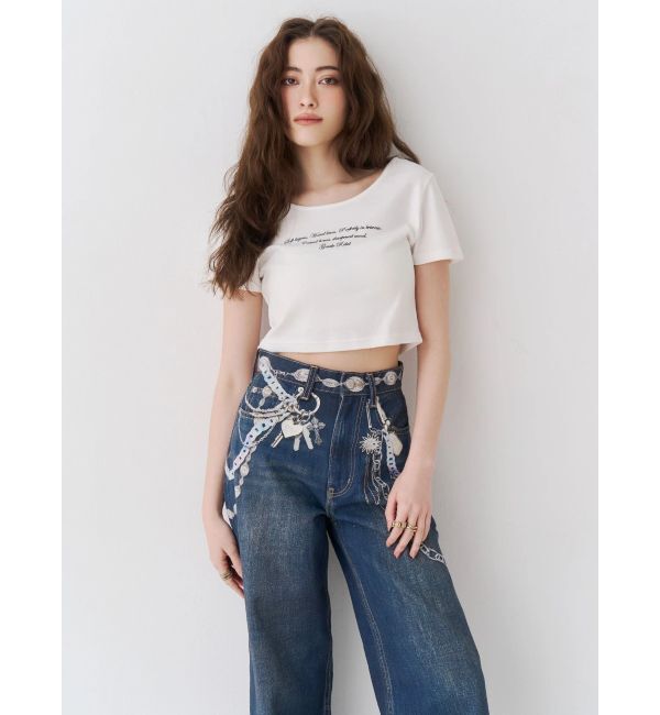 EVRIS「レタリングシンプルショートTシャツ」|Tシャツ・カットソー|
