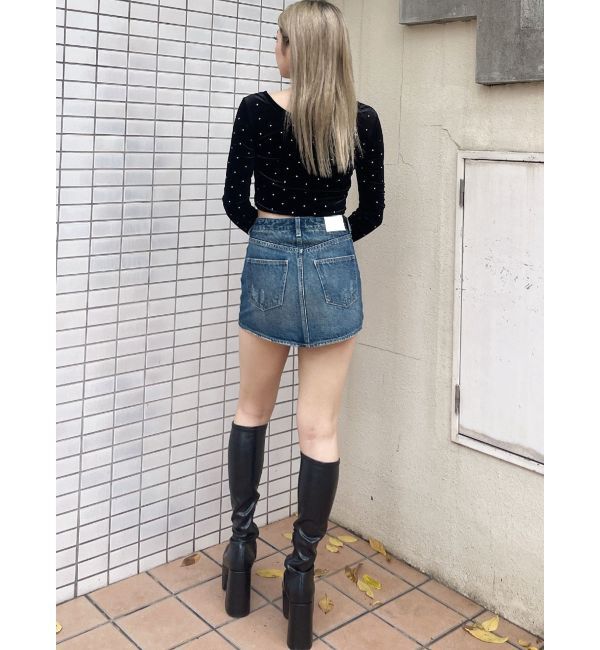 GYDA「GYGY embroideryラインストーンベロアトップス」|Tシャツ・カットソー|