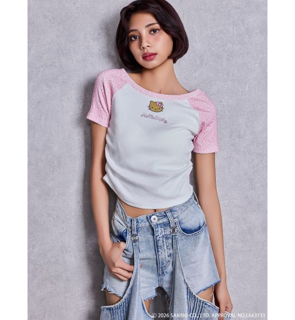GYDA「GYDA&times;ハローキティ レオパードラグランTシャツ」|Tシャツ・カットソー|ピンク