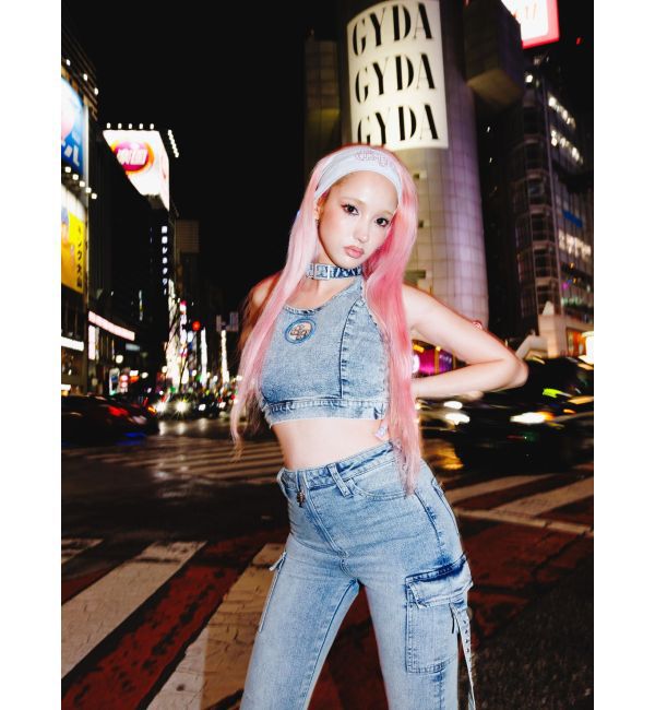 GYDA「GG bijou MOLDチョーカーデニムショートTOPS」|タンクトップ|